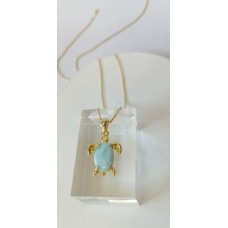 Ασημένιο κολιέ επίχρυσο Χελώνα με πέτρα (SN178)